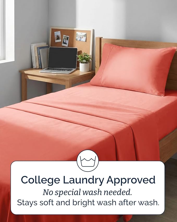 Extra Deep Twin XL Sheet Set - 3 Piece Breathable & Cooling Bed Sheets - Easily Fits 18 to 24 inch Mattress - Ultra Soft, Wrinkle & Fade Free w/ Extra Deep Pockets - Comfy Hotel Luxury Bedding - Coral