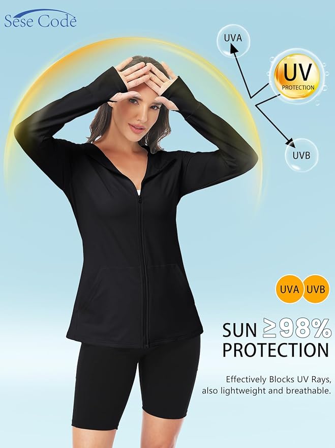 SeSe Code UPF 50+ Hoodie With Eye Mask Womens Zip Up Travel Jackets Sleep Sun Protection Shirts Pockets Outdoor Nap