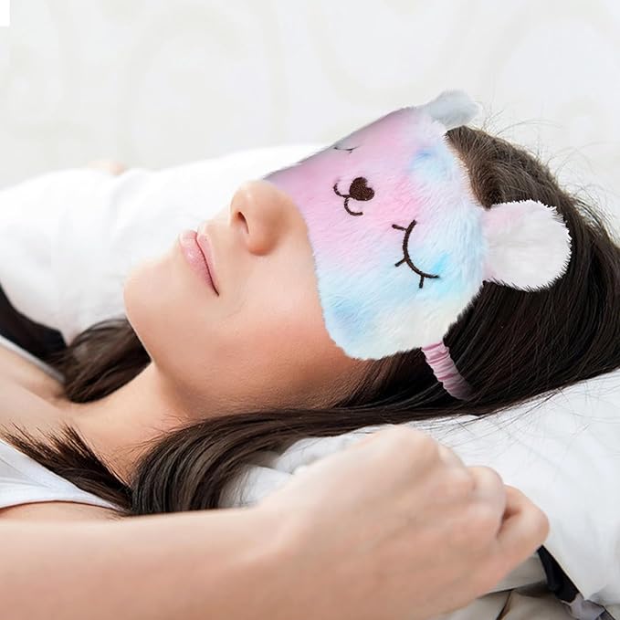 2 Pcs Plush Eye Mask Soft Sleeping Blindfold Eye Cover Comfortable Cute Animal Sleeping Mask Satin Nap Night Eyeshade Cover for Women Men Gift (Multicolor, Cat&Rabbit Style)