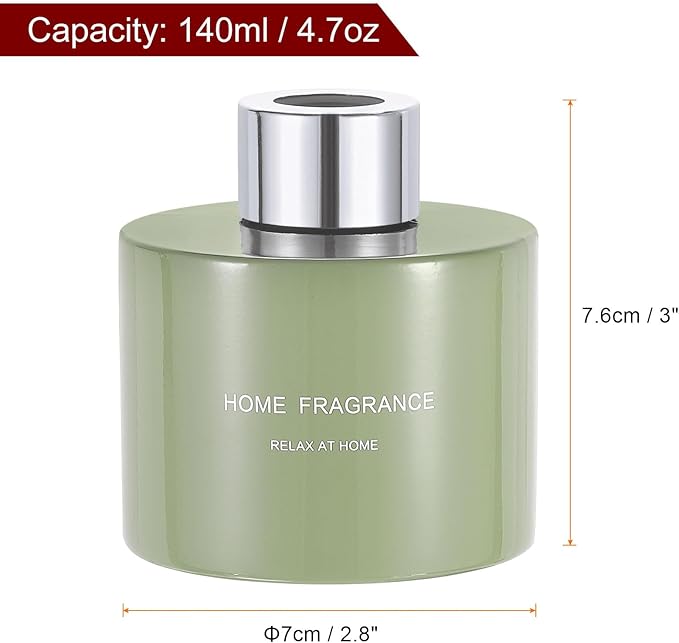 HARFINGTON 2pcs Empty Glass Diffuser Bottle 140ml/4.7oz Refillable Fragrance Accessories Aromatherapy Jar Container for Replacement Reed Diffuser DIY Home Bathroom Green with Silver Tone Cap