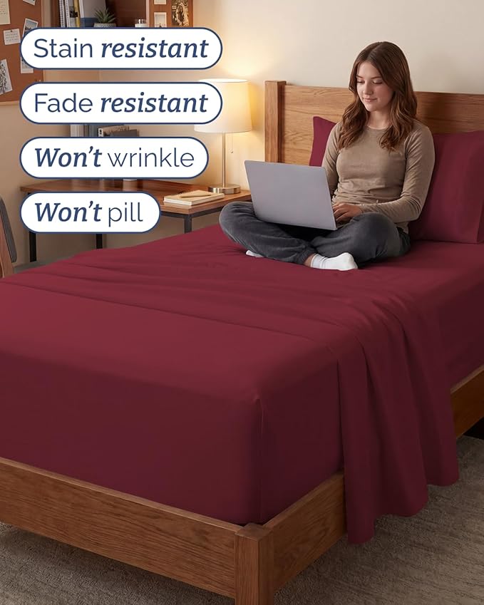 Extra Deep Twin XL Sheet Set - 3 Piece Breathable & Cooling Bed Sheets - Easily Fits 18 to 24 inch Mattress - Ultra Soft, Wrinkle & Fade Free w/ Extra Deep Pockets - Hotel Luxury Bedding - Burgundy