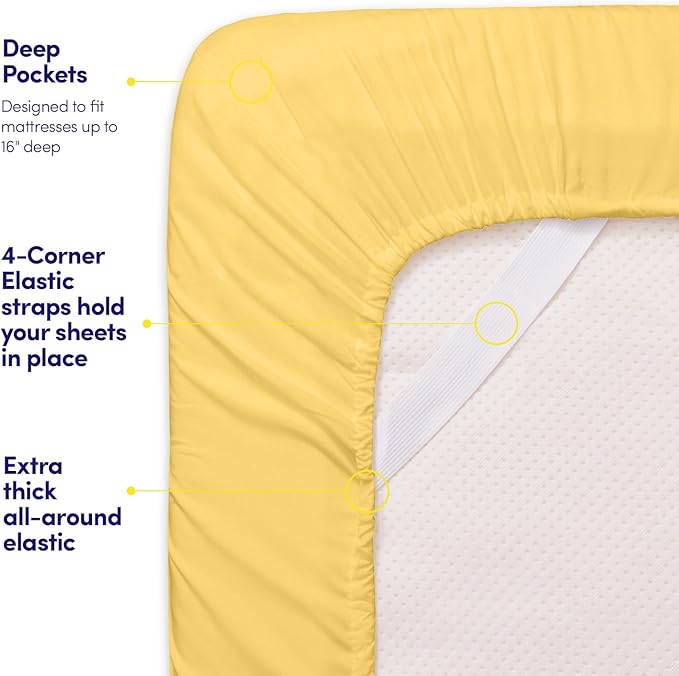 1500 Supreme Collection Extra Soft Split King Sheets Set, Yellow - Luxury Bed Sheets Set with Deep Pocket Wrinkle Free Bedding, Over 40 Colors, Split King Size, Yellow