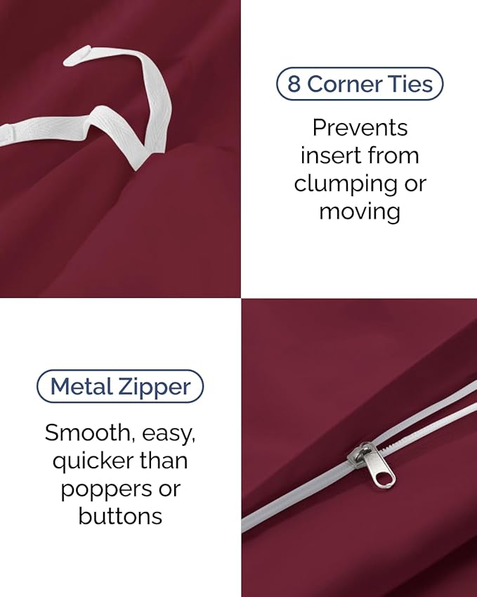 Duvet Cover Twin/Twin XL Size Set - Extra Soft Twin/Twin XL Duvet Cover 68" x 90" with 1 Pillow Sham - Hotel Luxury, Easy Care, Fade Free with Zipper Closures & Ties - Comfy & Breathable (Burgundy)