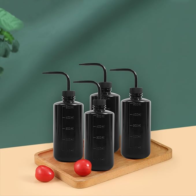 4 Packs Tattoo Wash Bottle Water Squirt Squeeze Diffuser Bottles (Black, 500ml)