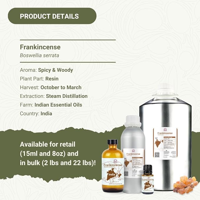 Frankincense Essential Oil - Direct from Madhya Pradesh, India - Pure Essential Oil for Diffusers and Aromatherapy | 100% Pure Therapeutic Grade Natural Aceite de Incienso (2lbs)