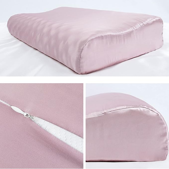 Silk Pillowcase for Memory Foam, Neck, Cervical & Contour Pillows - Pure Mulberry Silk Pillow Case (Lotus Pink, 24" x 14" x 4.7"/3.9")