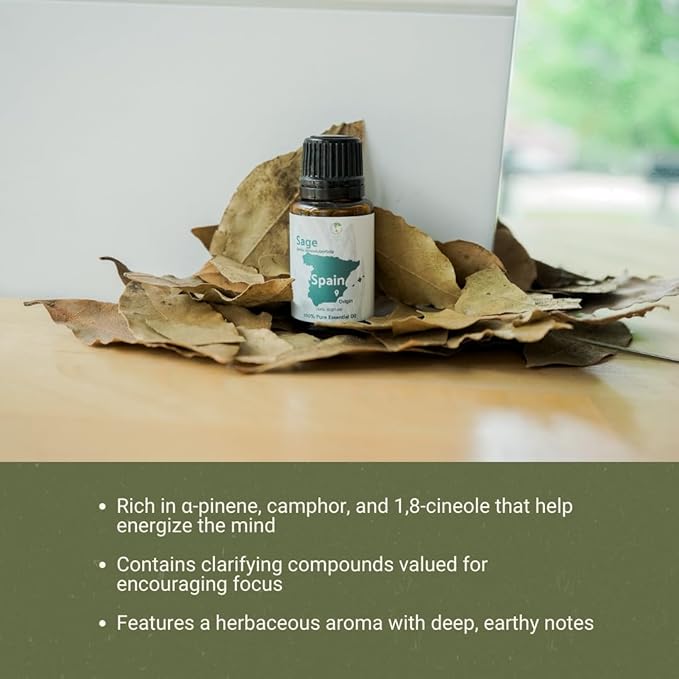 Sage Essential Oil - Direct from Essential Oils SL Spain - Steam Distilled - Aceite Esencial de Salvia for Aromatherapy, Massage, Diffuser, DIY Candle and Soap Making - 2lbs