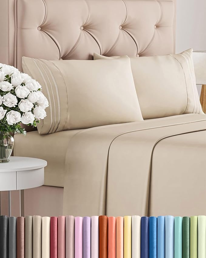 Full Size 4 Piece Sheet Set - Comfy Breathable & Cooling Sheets - Hotel Luxury Bed Sheets for Women & Men - Deep Pockets, Easy-Fit, Extra Soft and Wrinkle Free Sheets - Wheat Oeko-Tex Bed Sheet Set