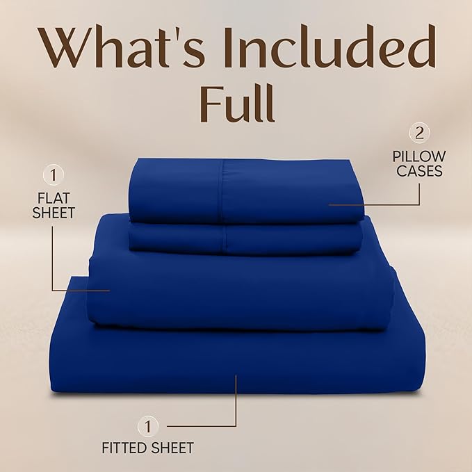 Utopia Bedding Full Size Sheet Set – 4 Piece Bed Sheets, Soft and Breathable Microfiber, Includes 1 Fitted Sheet, 1 Flat Sheet and 2 Pillowcases – Oeko Tex (Royal Blue)