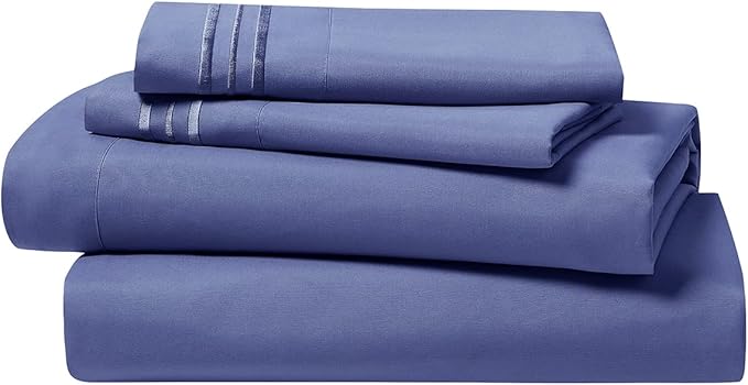 Clara Clark Bed Sheets, Premier 1800 Series 4 Piece Bed Sheet Set, Deep Pocket, Wrinkle, Fade, Stain Resistant, Luxury Soft Bedding Sheets & Pillowcases, Split King, Steel Blue
