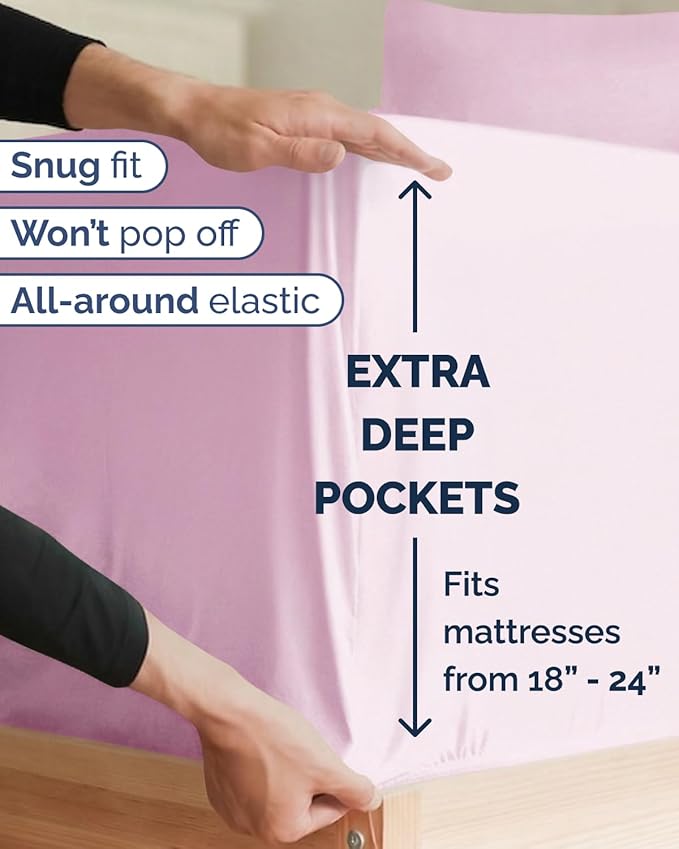 Extra Deep Twin XL Sheet Set - 4 Piece Breathable and Cooling Sheets - Hotel Luxury Bedding for Women, Men, Kids & Teens - Easy & Secure Fit - Soft and Wrinkle Free - Extra Deep Pockets - Light Pink