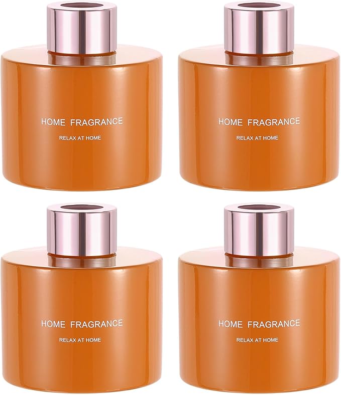 HARFINGTON 4pcs Empty Glass Diffuser Bottle 140ml/4.7oz Refillable Fragrance Accessories Aromatherapy Jar Container for Replacement Reed Diffuser DIY Home Bathroom Orange with Gold Tone Cap