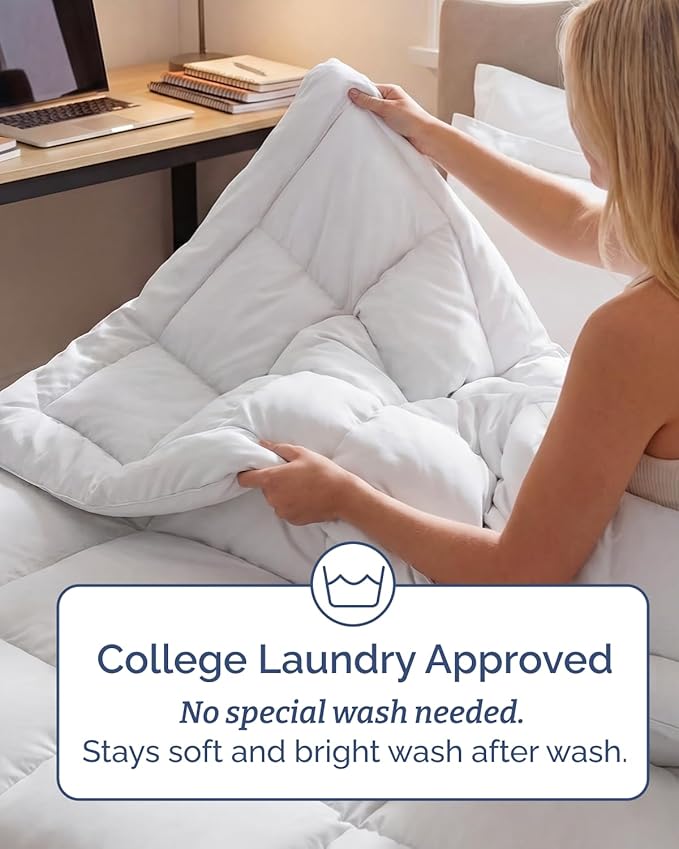 Twin XL Comforter Set - 5 Piece Bed in a Bag Twin XL Size Bed Set - Down Alternative Comforter, Flat Sheet, Fitted Sheet, Pillowcase & Sham for All Seasons - Ultra Soft, Comfy and Breathable - White