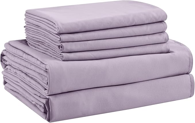 Full Size Bed Sheets - 6 Piece Soft Microfiber and Wrinkle Free Sheets - Easy Care, Extra Soft, Cooling Sheets - 1 Deep Pocket Fitted Sheet 1 Flat Sheet and 4 Pillowcases (Full Lavender)