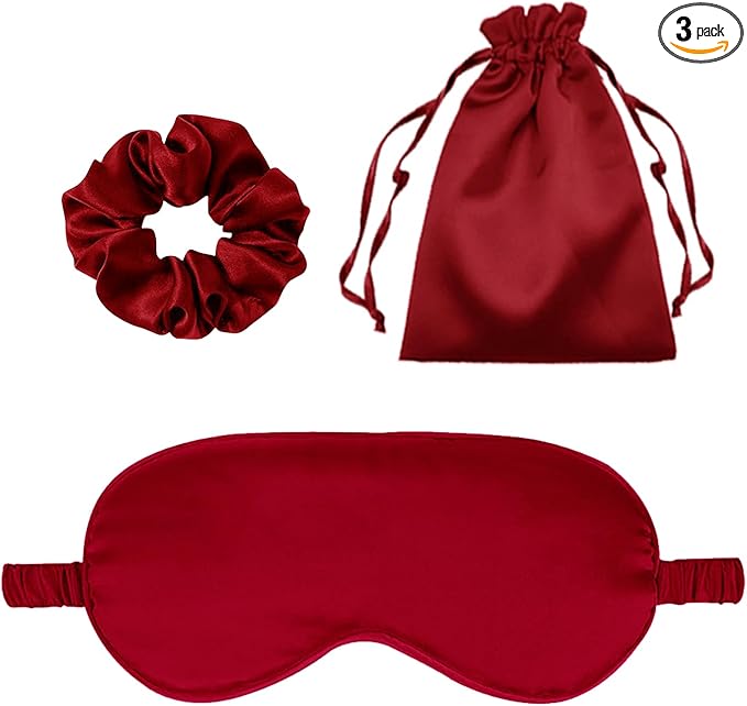 3Pcs Satin Eye Mask Silk Sleep Masks Set Silky Blindfold Eyeshade Blackout Eyes Cover Pouches Bag Scrunchy Wedding Gift