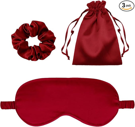 3Pcs Satin Eye Mask Silk Sleep Masks Set Silky Blindfold Eyeshade Blackout Eyes Cover Pouches Bag Scrunchy Wedding Gift