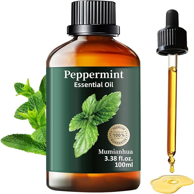 Peppermint Essential Oil,Mumianhua Pure Peppermint Oil, Steam-Distilled for Energy Focus & Soothing, Cooling Relief Oil for Diffuser, Skin,Hair & Natural Cleaning, 3.38 Fl Oz