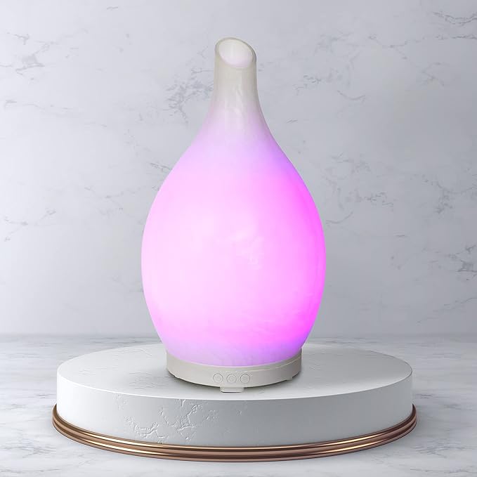 AROMAR Ultrasonic Oil Diffuser, Cool Mist Humidifier with top 3 Aromatic Oils for Aromatherapy Essential Oils, Novelty Design, 360 Degree Rotating Glass Decanter, 7 LED Colors, & auto Shut-Off 100ml.