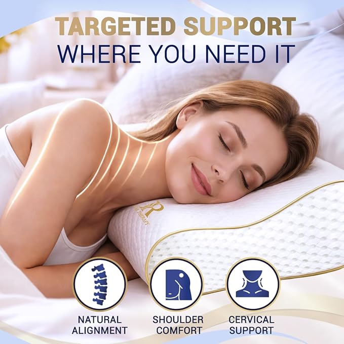 Memory Foam Pillow, Cervical Pillow, 4-Layer Queen, Contour Pillow, Side Sleeper, Neck Support, Pillow for Neck Pain, CertiPUR-US