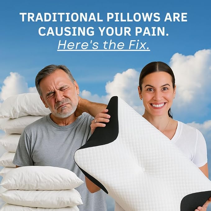Premium Relief Pillow, 2026 New 2-in-1 Ergonomic Pillow with Case, Adjustable Memory Foam Supports Pillows, Orthopedic Bed Pillows for Side Back Stomach Sleeper (1PC-Black)