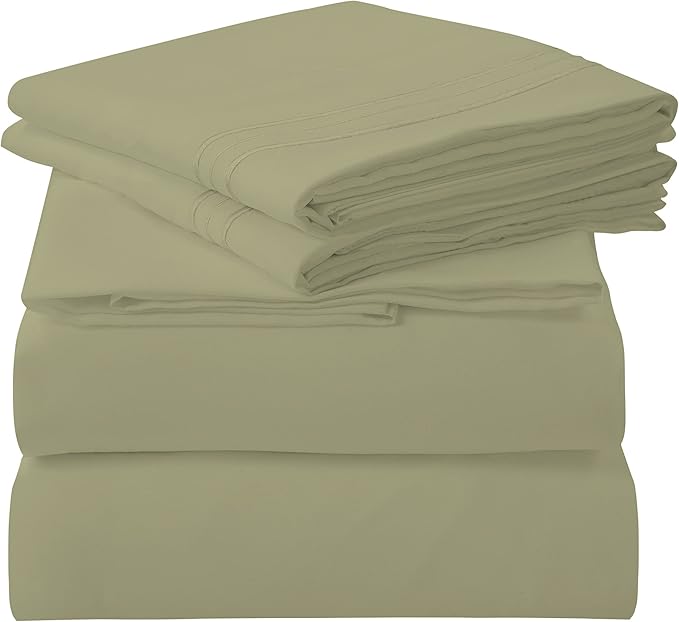 ROYALE LINENS 4 Piece Queen Sheets Set - Soft Brushed 1800 Microfiber Bedding - 1 Fitted, 1 Flat Sheet, 2 Pillow Cases - Wrinkle Free & Fade Resistant - Hotel Luxury Bed Sheets (Sage Green, Queen)