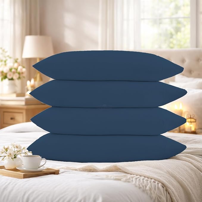 400 Thread Count 100% Egyptian Cotton Queen Size Pillowcases Set of 4, Soft & Breathable Sateen Weave, Envelope Closure, Hotel Luxury Bed Linen, Durable & Fade Resistant, 20"x30", Medium Blue