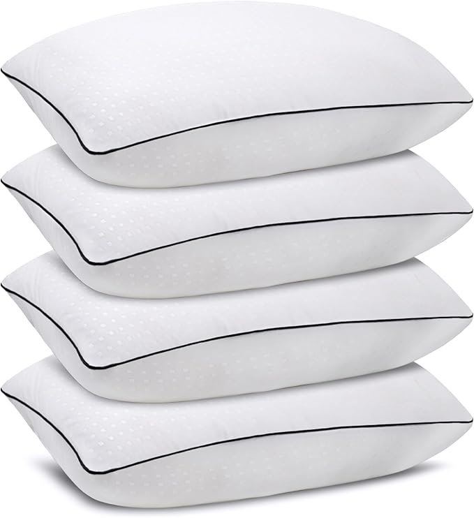 Queen Size Bed Pillows for Sleeping 4 Pack,Luxury Hotel Pillows,Comfortable and Supportive,Machine Washable,Suitable for Stomach,Back and Side Sleepers.