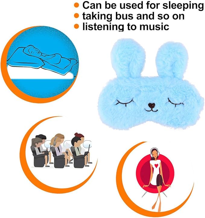Easter Bunny Sleeping Mask, Soft Fluffy Plush Rabbit Blindfold Novelty Sleep Mask Eye Cover Eyeshade for Kids Girls Boys Women Night Nap Travel Meditation (Blue, Rabbit)