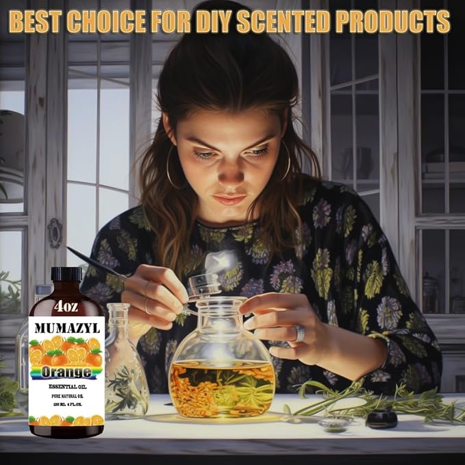 Sweet Orange Essential Oil, Sweet Orange Oil 4 Fl Oz 120ML for Diffuser Humidifier Yoga Cleaning DIY Candle Soap Making MUMAZYL Essential Oils