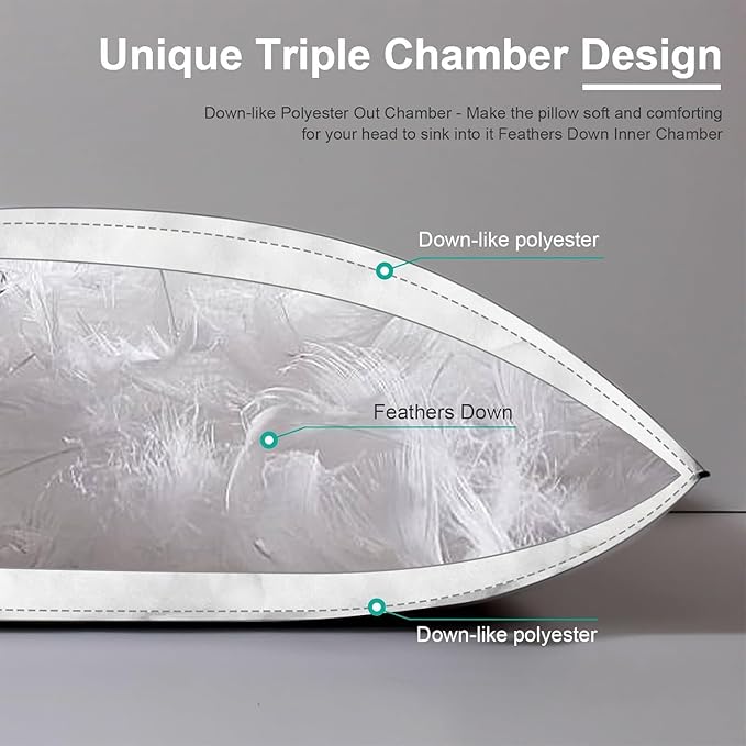 APSMILE Medium Firm Feathers Down Pillow King Size Pack of 1, Luxury Feathers Pillow for Sleeping, 100% Organic Cotton Cover Hotel Collection Bed Pillows for Side Sleeper (White, 20"x36")