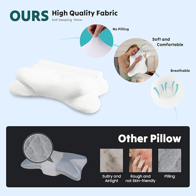 NEWBULIG Cervical Neck Pillow - Ergonomic Memory Foam Pillow for Neck Pain Relief, Contour Orthopedic Bed Pillow for Side, Back & Stomach Sleepers with Neck Support, 25.81" Lx14.6 W, White