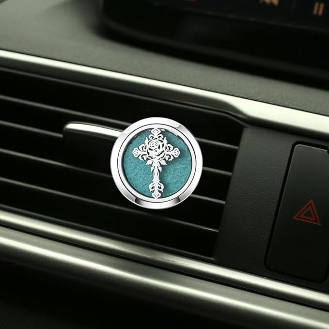 Cross Car Aromatherapy Essential Oil Diffuser Vent Clips,30mm Stainless Steel 10 Extra Felt Pads, Luxury Gift for Car Enthusiasts