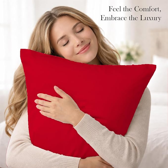 400 Thread Count 100% Egyptian Cotton Queen Size Pillowcases Set of 4, Soft & Breathable Sateen Weave, Envelope Closure, Hotel Luxury Bed Linen, Durable & Fade Resistant, 20"x30", Red