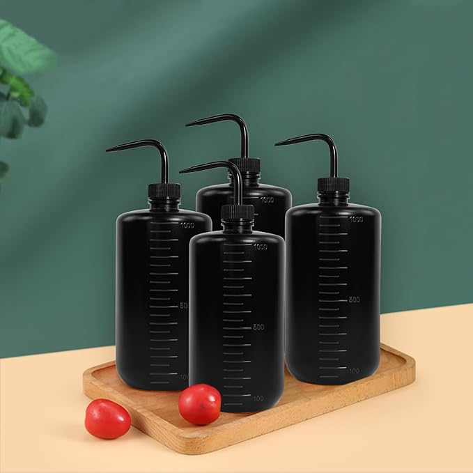 4 Packs Tattoo Wash Bottle Water Squirt Squeeze Diffuser Bottles (Black, 1000ml)