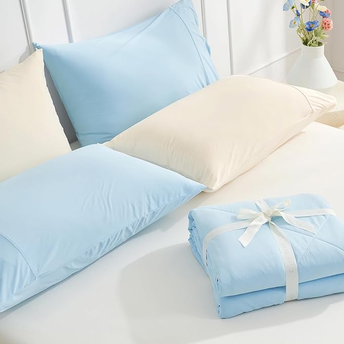 Cozy Bliss Cooling Pillow Cases for Hot Sleepers, Q-Max>0.45, King Size Set of 2, Soft & Silky Pillow Covers with Envelope Closure,Gift, Cool Blue, 20x36 Inches