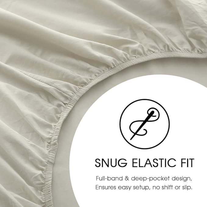HYPREST 100% Cotton Percale Sheets King Size - 18-24 Extra Deep Pocket Bed Sheet Set King, Crisp & Breathable Cooling Bedding (Greige, King)
