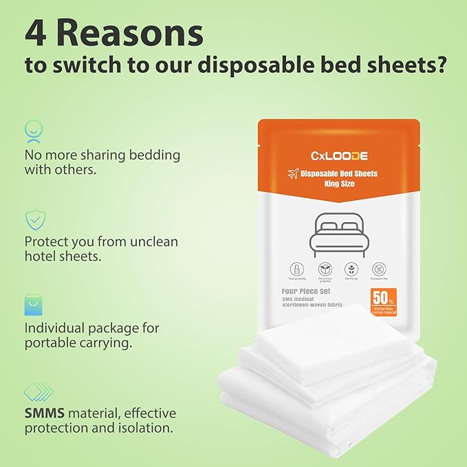Disposable Bed Sheets Fitted Sheet King Size, Disposable Travel Sheet for Hotel with Quilt Cover and Pillowcase, Disposable Bedding Travel Bedding Disposable Sheets for Travel Hotel Hospital