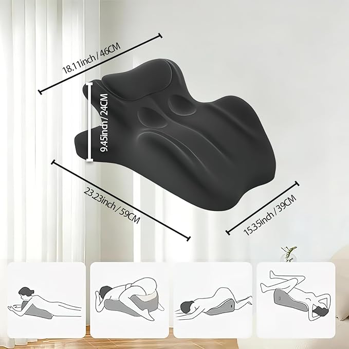 Multifunctional Pillow, Featuring Breathable Memory Foam Waist Support, Large Size with high Resilience, Provides Comprehensive Support (Black)