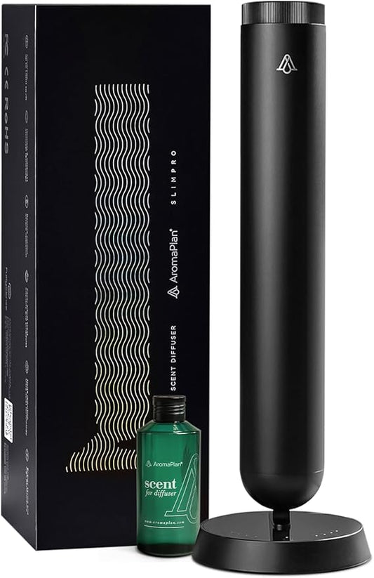 AromaPlan 5-Star Collection Rechargeable Waterless Diffuser (Fragrance Included)- Smart Cold Air Diffuser, Adjust Intensity & Timer, Long Battery Life- Aluminum Body, Luxury Scent Experience, Black