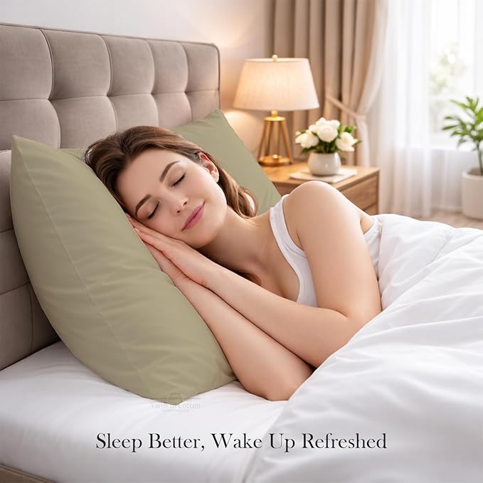 400 Thread Count 100% Egyptian Cotton Queen Size Pillowcases Set of 4, Soft & Breathable Sateen Weave, Envelope Closure, Hotel Luxury Bed Linen, Durable & Fade Resistant, 20"x30", Beige