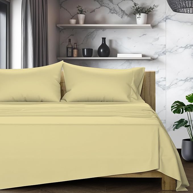 TEXAS LINEN CO. 100% Egyptian Cotton Sheets California King Size Bed Set - 4 PC Luxury High Series Beige Cal King Sheet Set, Silky Soft, Cooling, Sateen Weave, 17" Deep Pocket Bedsheet