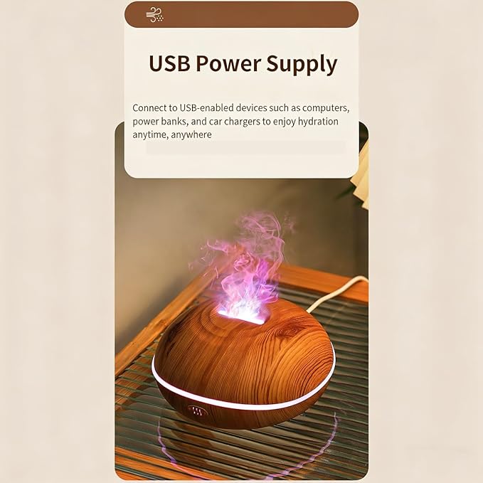 ThreeH Wood Grain Essential Oil Diffuser 200ml Ultrasonic Humidifier 7-Color Changing LED, Auto Off USB-C for Cozy Home Decor