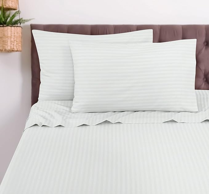 ROYALE LINENS 3 Piece Twin XL Sheets Set - Soft Brushed 1800 Microfiber - 1 Fitted, 1 Flat Sheet, 1 Pillow case - Wrinkle Free & Fade Resistant - Hotel Luxury Bed Sheets (Stripe White, Twin XL)