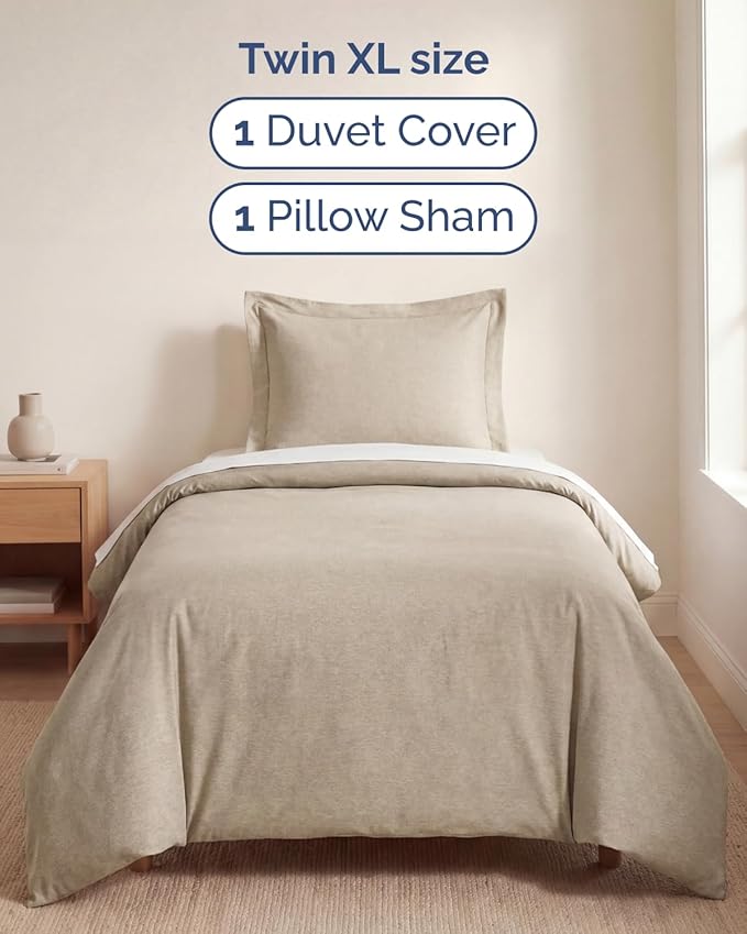 Duvet Cover Twin/Twin XL Size Set - Extra Soft Twin/Twin XL Duvet Cover 68" x 90" with 1 Pillow Sham - Hotel Luxury, Fade Free w/ Zipper Closures & Ties - Comfy, Cozy & Breathable (Heathered Beige)