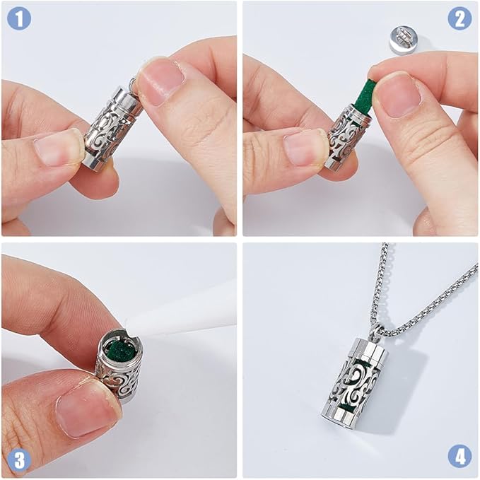 SUPERFINDINGS 2Styles Essential Oil Diffuser Necklace Bracelet Stainless Steel Aromatherapy Locket Column Pendant Set with 20Pcs Perfume Pads Adjustable Necklaces Bracelet for Christmas Birthday Gifts