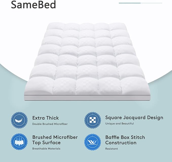 SameBed Mattress Topper Full,Extra Thick Mattress Pad Cover for Back Pain,Cooling Mattress Protector with 8-21 Inch Deep Pocket,Overfilled Down Alternative Filling