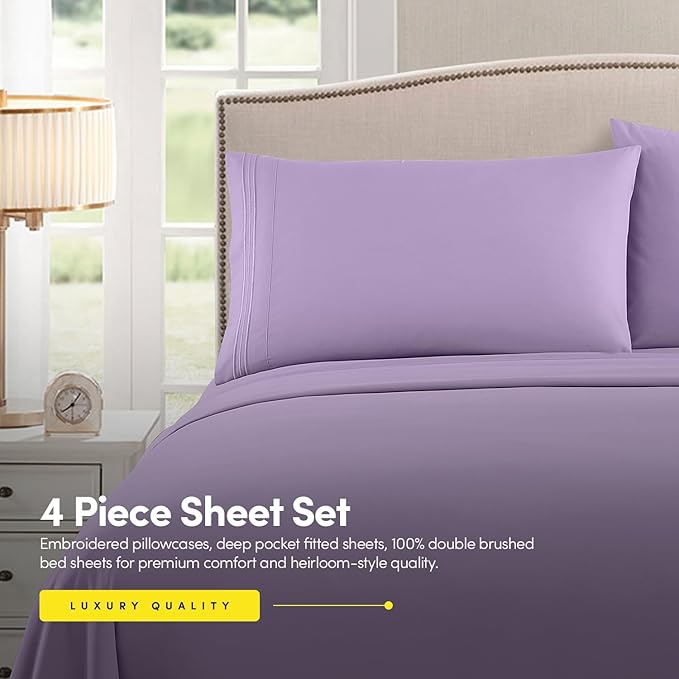 1500 Supreme Collection Full Sheet Sets Lavender - Luxury Hotel Bed Sheets and Pillowcase Set for Full Mattress - Extra Soft, Elastic Corner Straps, Deep Pocket Sheets, Full Lavender