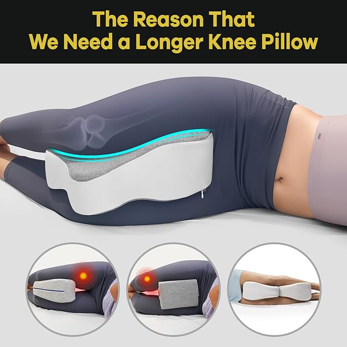 anzhixiu Long 14” Knee Pillow for Side Sleeper Fully Support Thighs and Knees for Required Knee Separation- Leg Pillow for Side Sleeping Between Legs Aligns Spine- Large, Gray