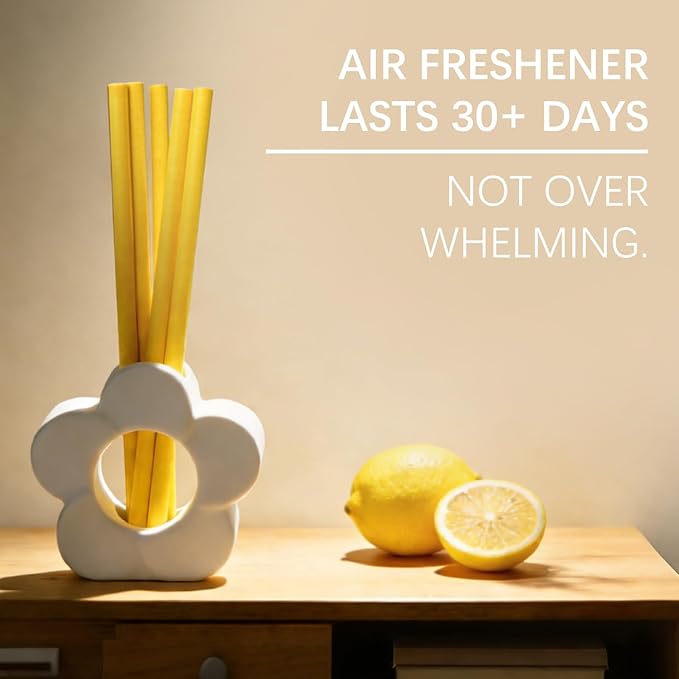 Liquid Free Non-Toxic Air Freshener for Home Diffuser Fragrance Lasts Over 30 Days Kit Includes 1 White Ceramic Base and 5 Scent Sticks (Lemon Leaf and Thyme)