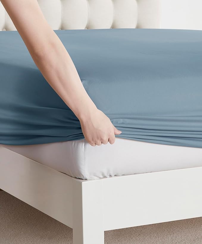 Clara Clark Bed Sheets, Premier 1800 Series Bed Sheet Set, Deep Pocket, Wrinkle, Fade, Stain Resistant, Luxury Soft Bedding Sheets & Pillowcases, Twin, Stone Blue
